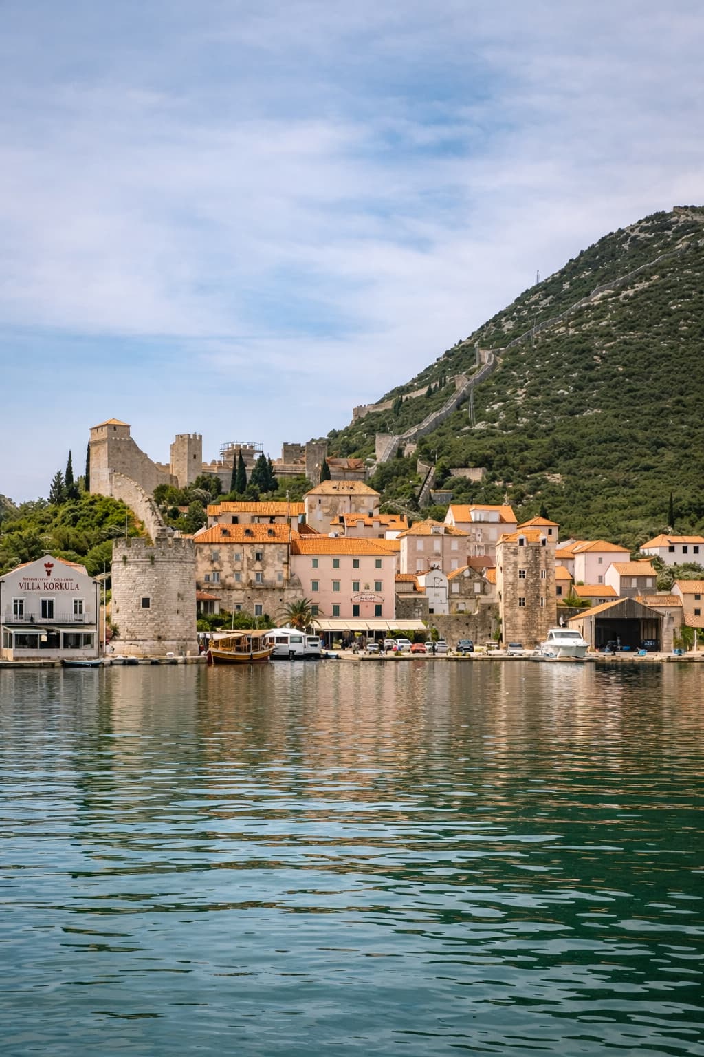 Stone walls and harbour at Ston on the Dubrovnik to Split road trip