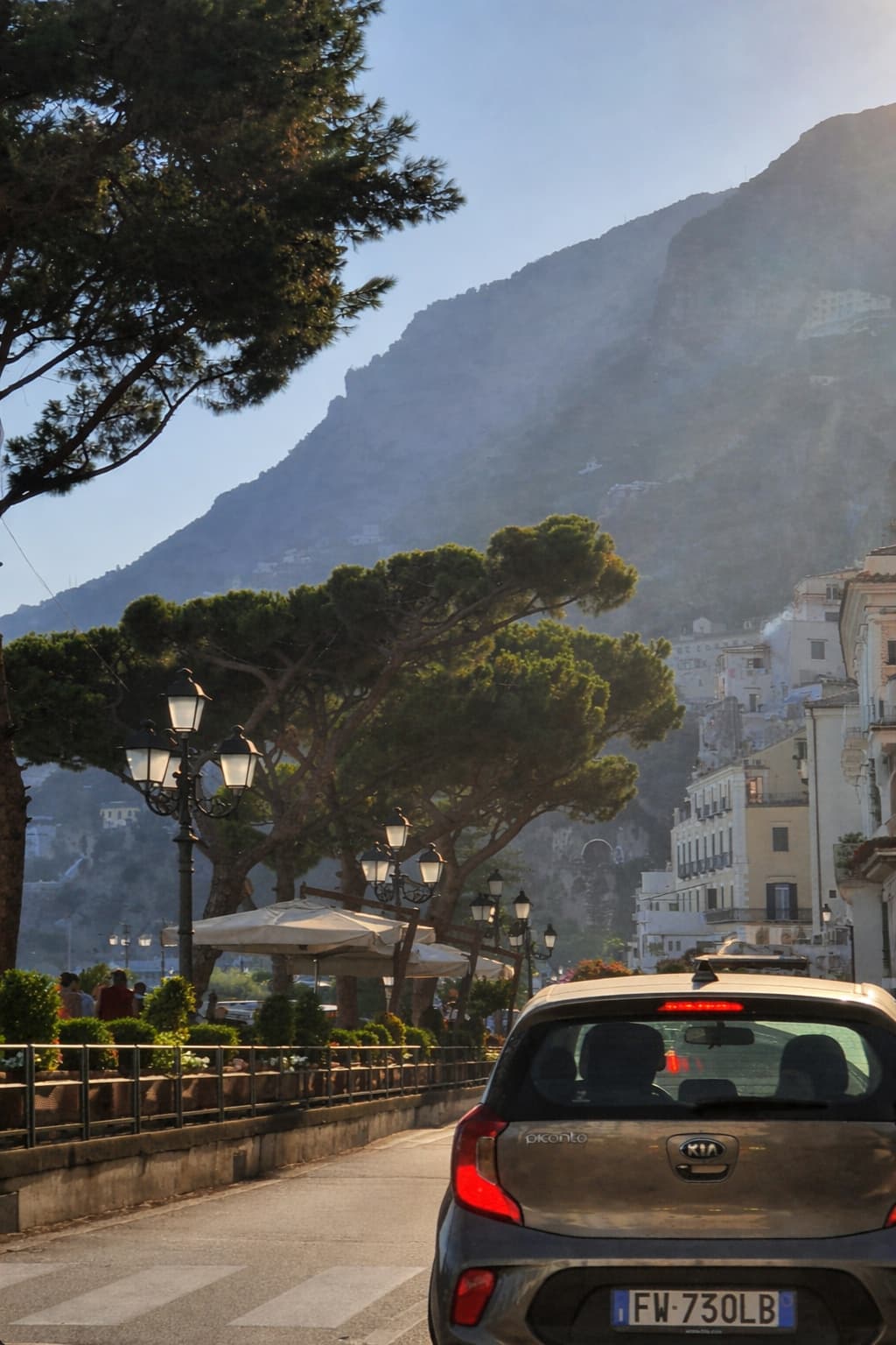 Wide stone staircase leading up to Amalfi Cathedral, Sant'Andrea, against a blue sky