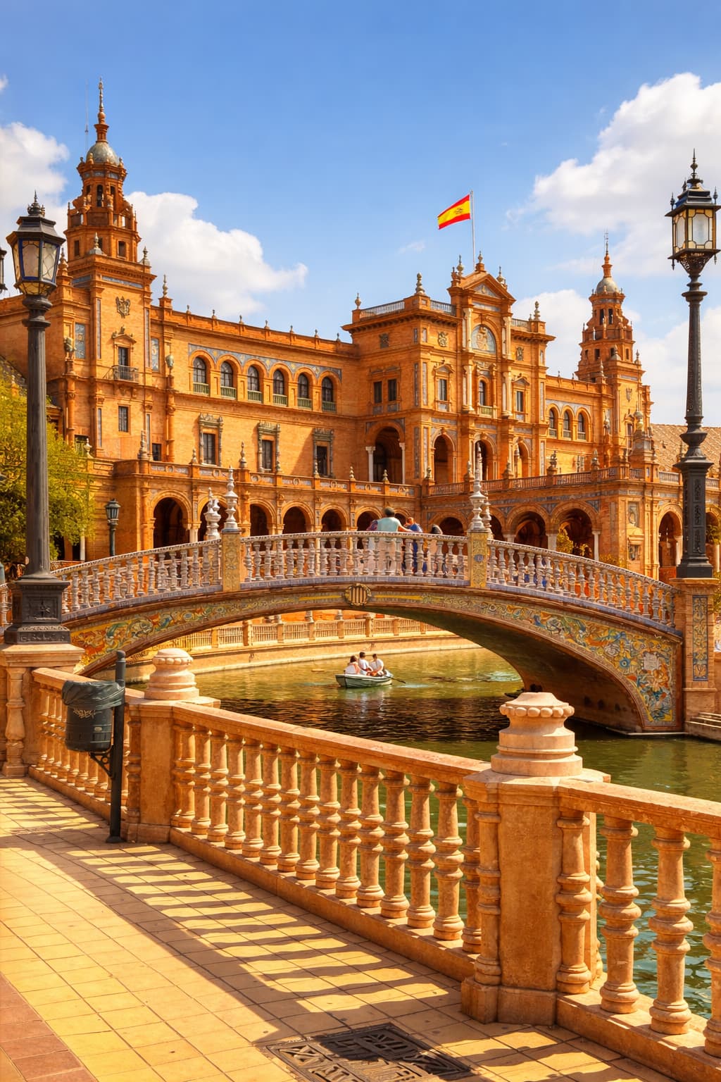 Ceramic bridge over the canal at Plaza de España in Seville, the grandest of the cities in Andalusia