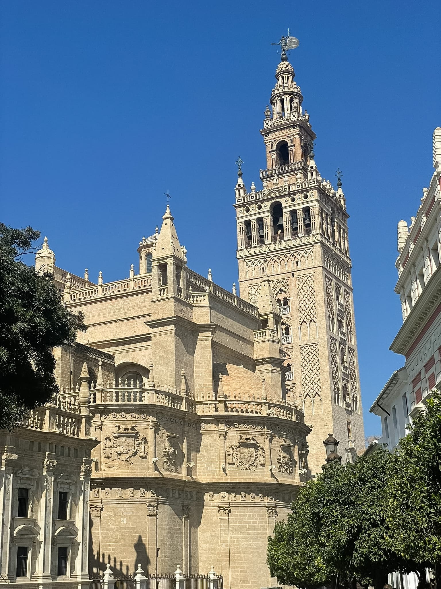 La Giralda and Seville Cathedral from street level — a key landmark in any Seville travel guide
