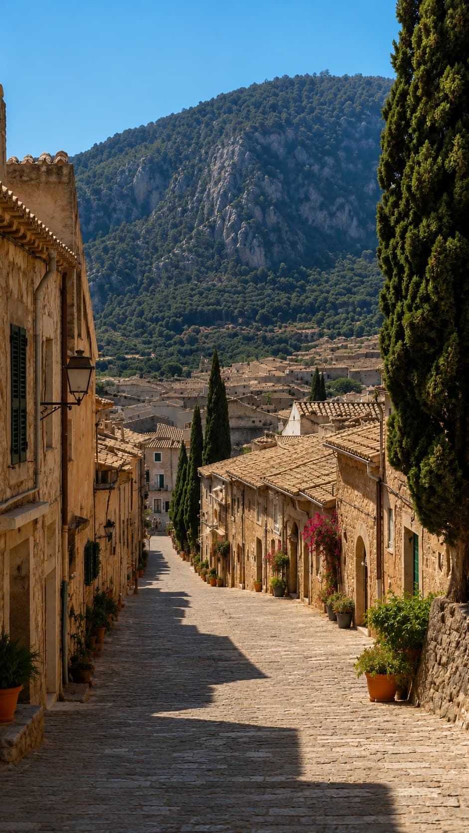 Stone village street in Valldemossa — day trip from Palma in this Mallorca travel guide