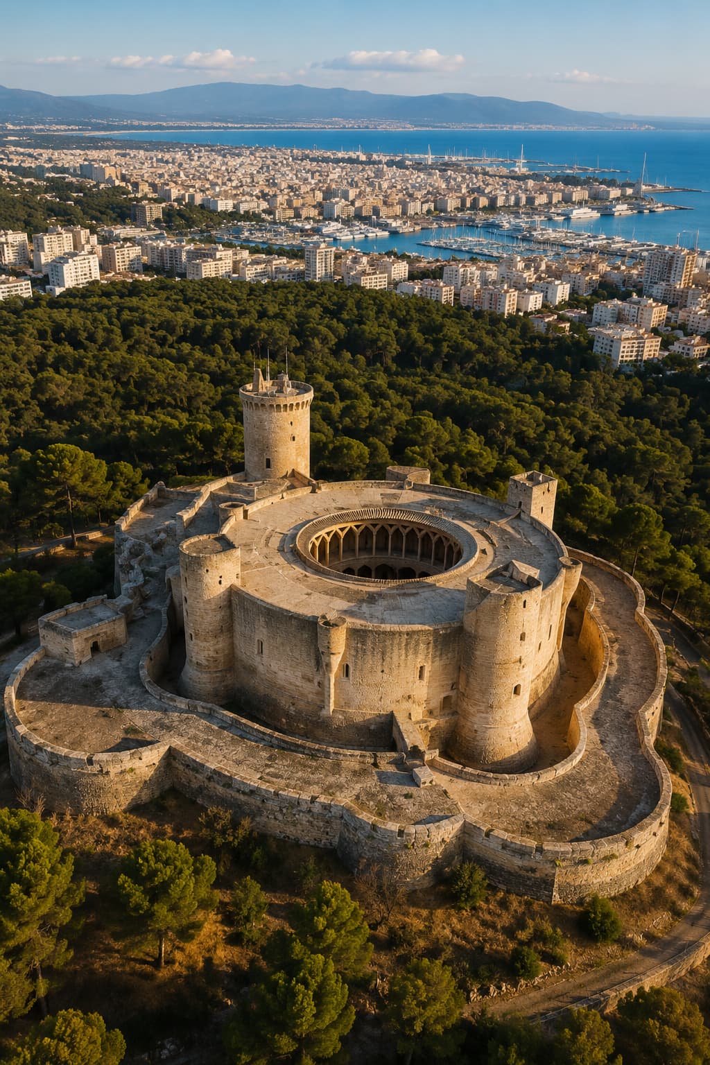 Aerial view of Bellver Castle above Palma — Mallorca travel guide