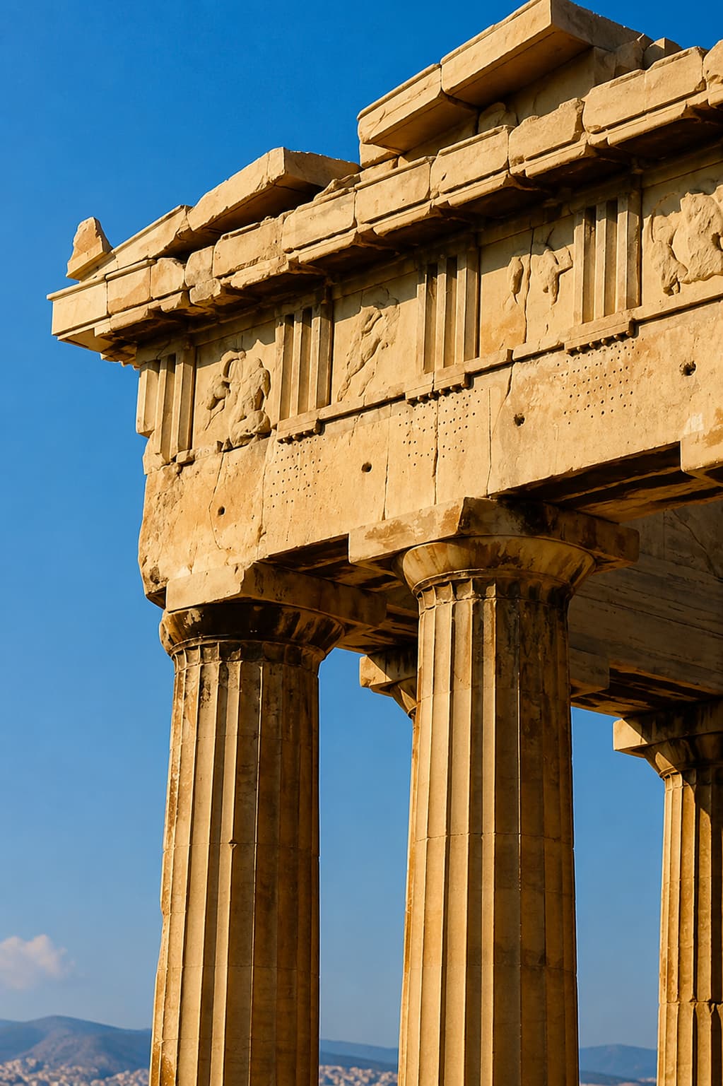 Ancient Doric temple columns at Paestum near Salerno