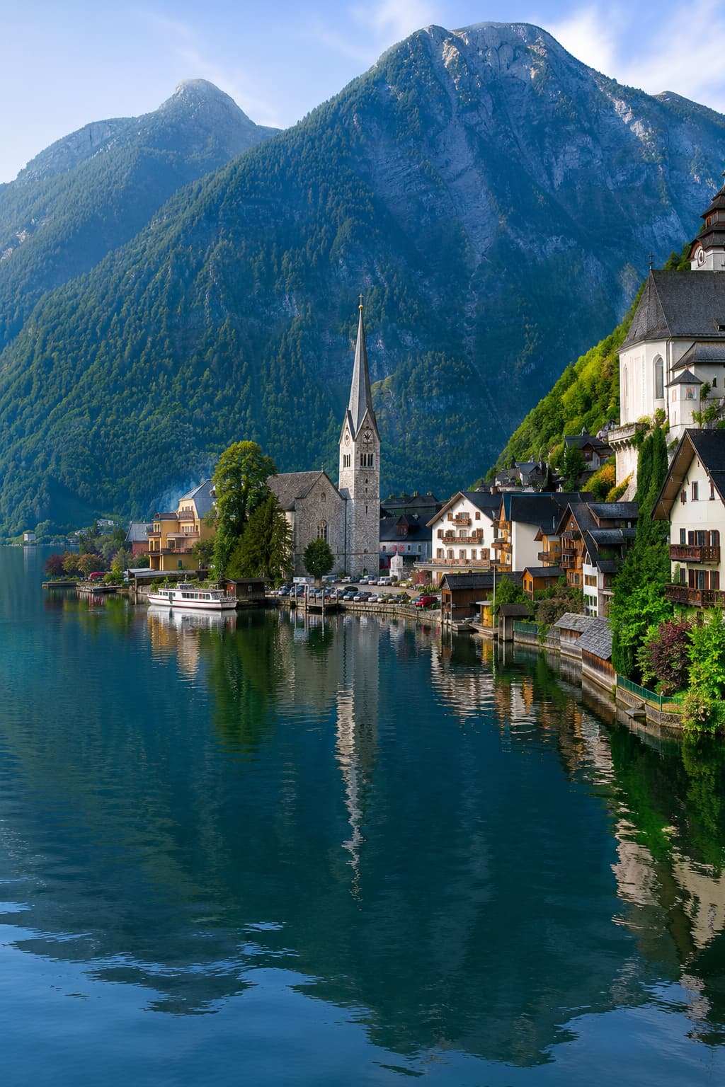 Hallstatt village reflected in the lake, a Lake Como alternative in Austria