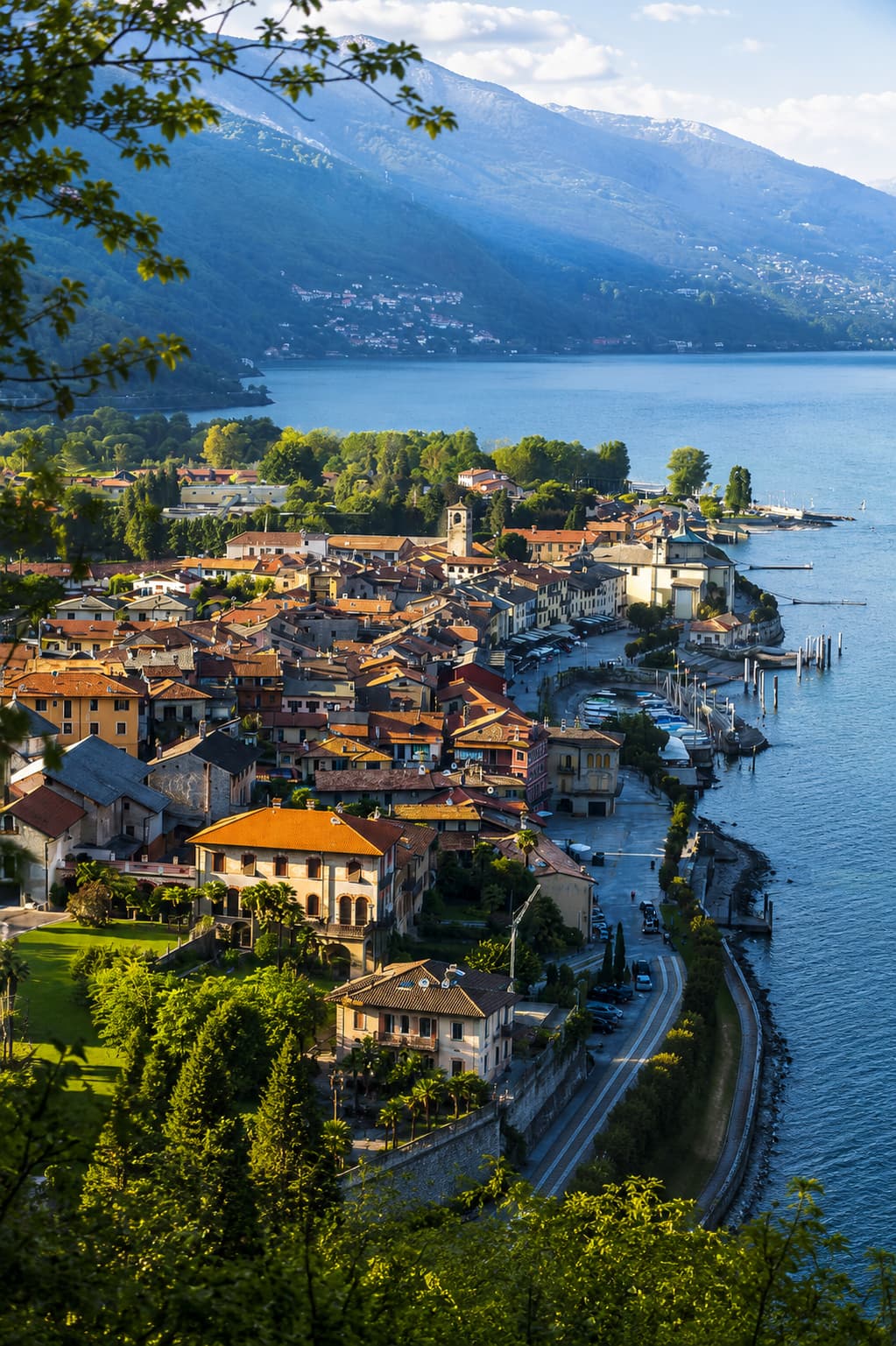 Lake Maggiore waterfront town in northern Italy