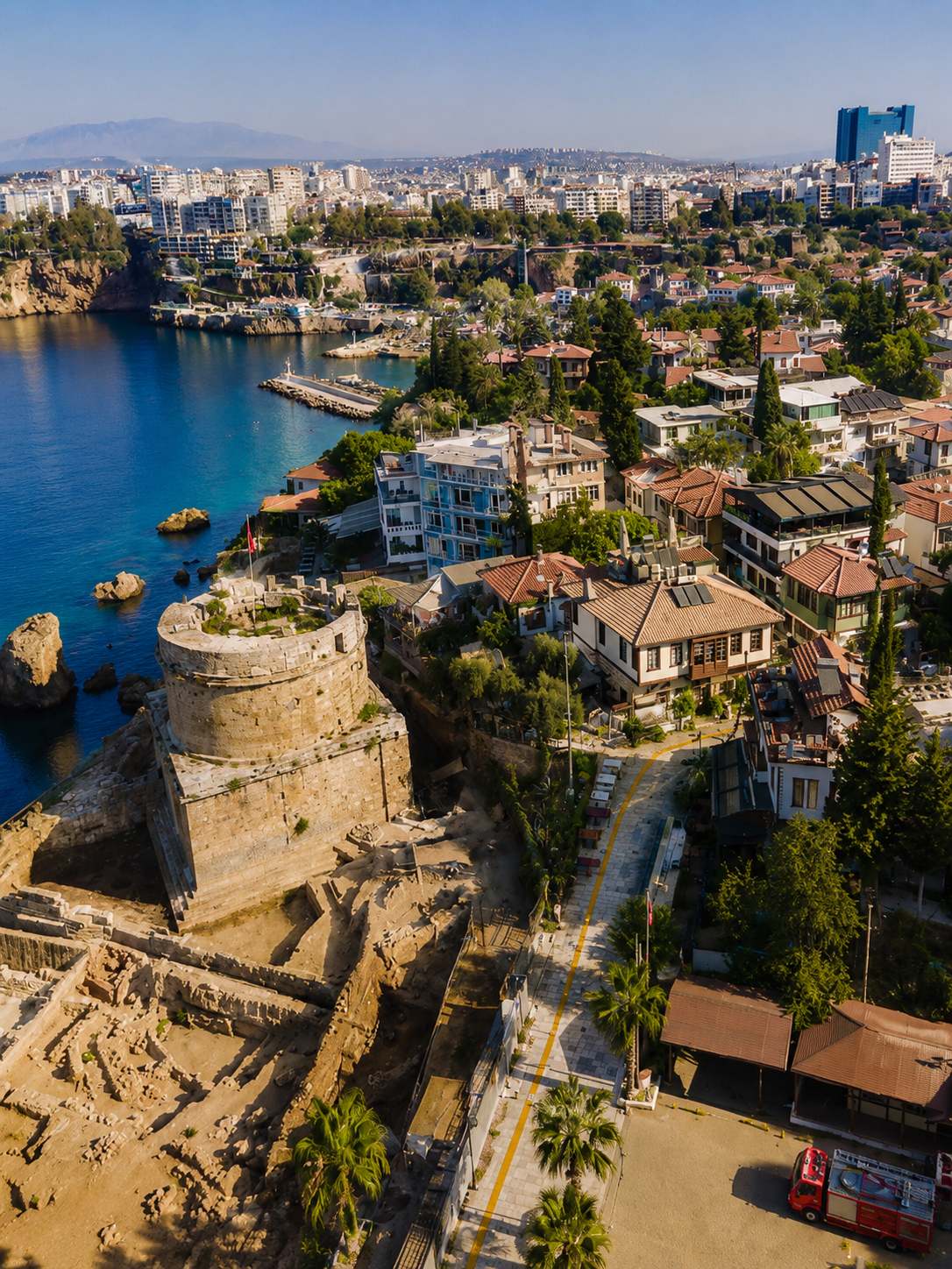 Aerial view of Kaleiçi's old town and harbour castle, one reason Antalya is worth visiting beyond the beach resorts