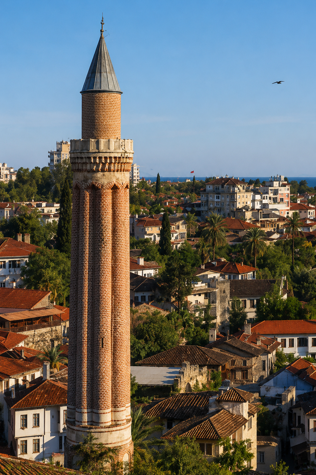 The 13th-century Yivli Minaret over Kaleiçi's rooftops, a skyline that sums up why Antalya is worth visiting