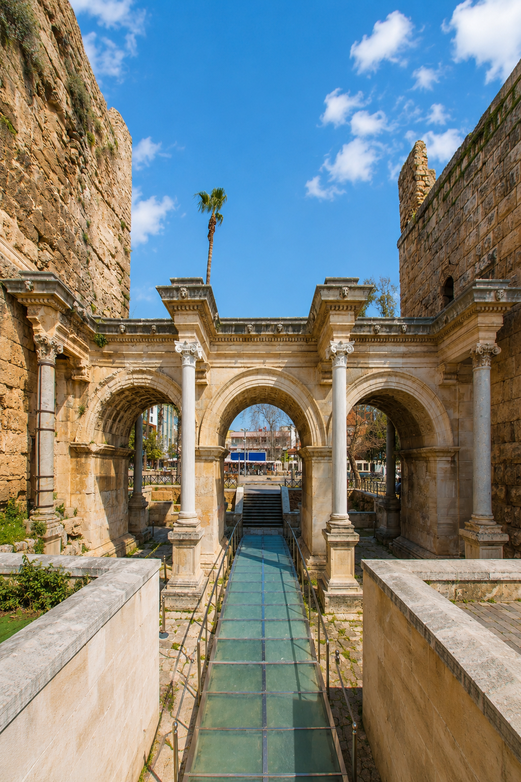Hadrian's Gate, a Roman triumphal arch from 130 AD in Antalya's Kaleiçi old town
