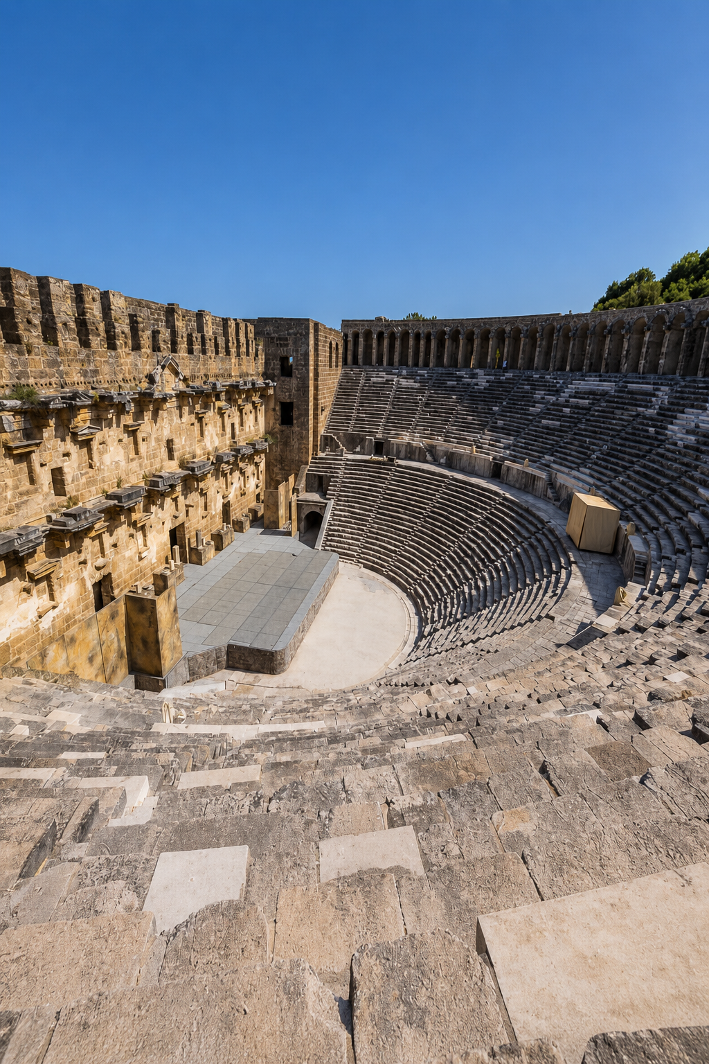The well-preserved Roman theatre at Aspendos near Antalya, built in 155 AD