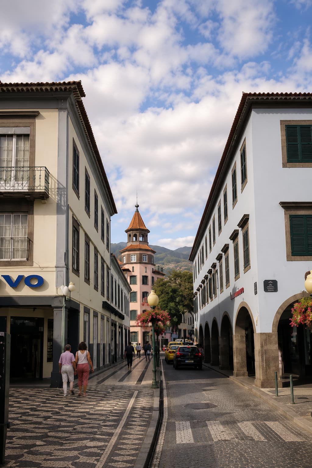 A cobbled street in Funchal old town, the best base in this Madeira travel guide