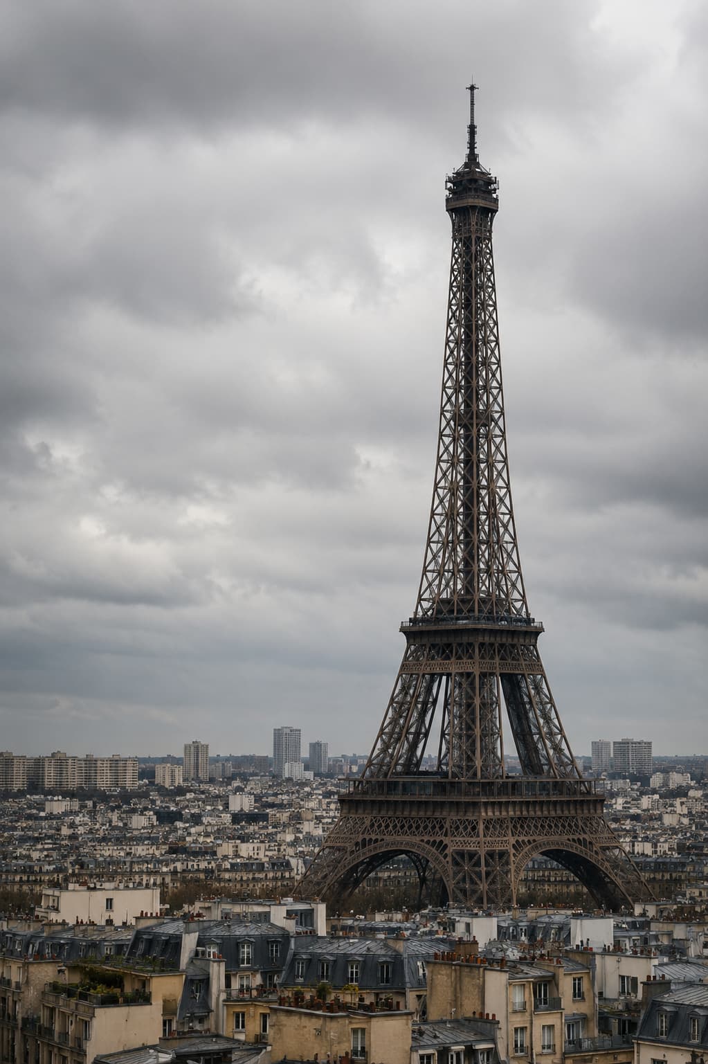 Best time to visit Paris in winter: the Eiffel Tower under a grey overcast sky
