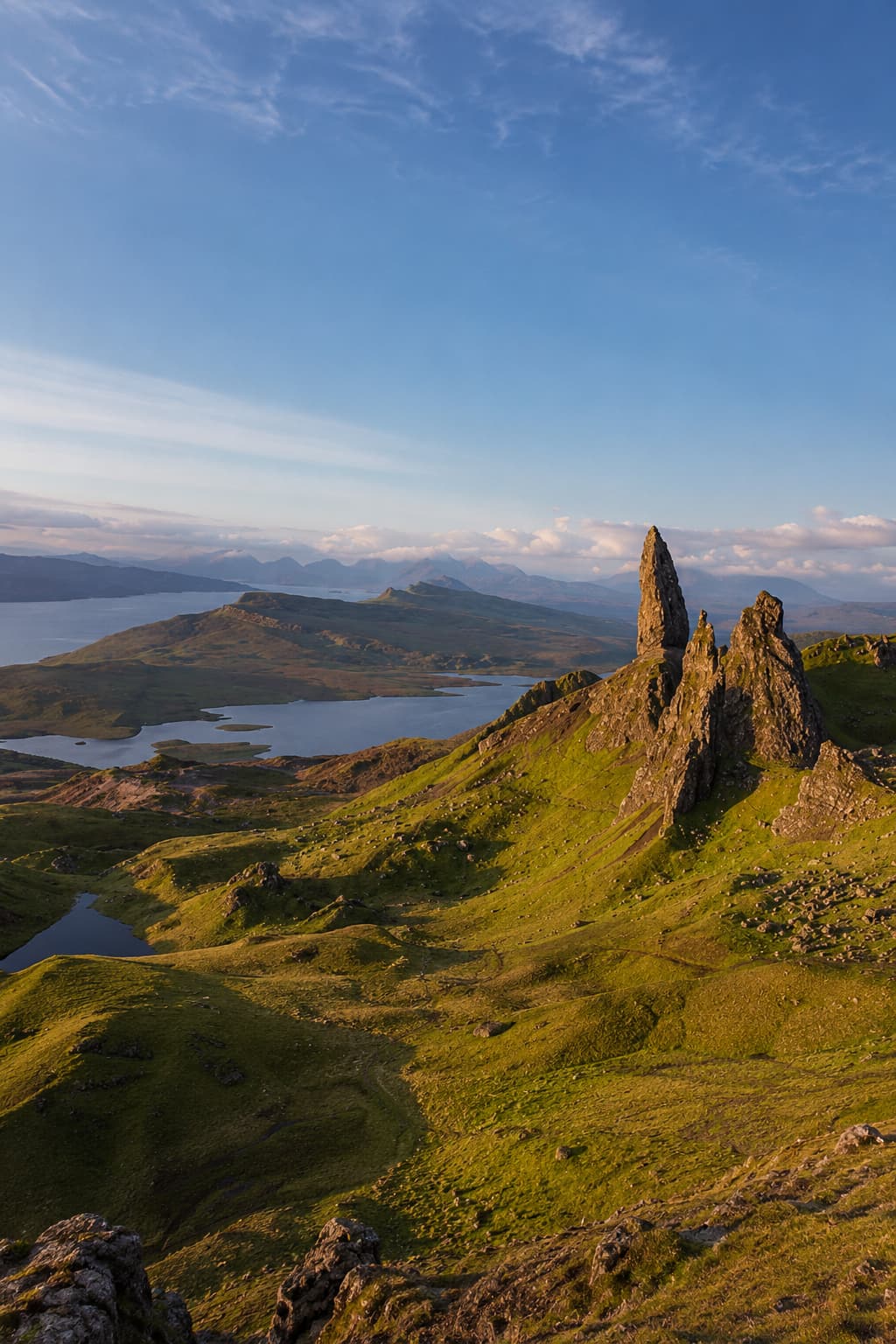 The Old Man of Storr on the Isle of Skye in the Scottish Highlands at golden light