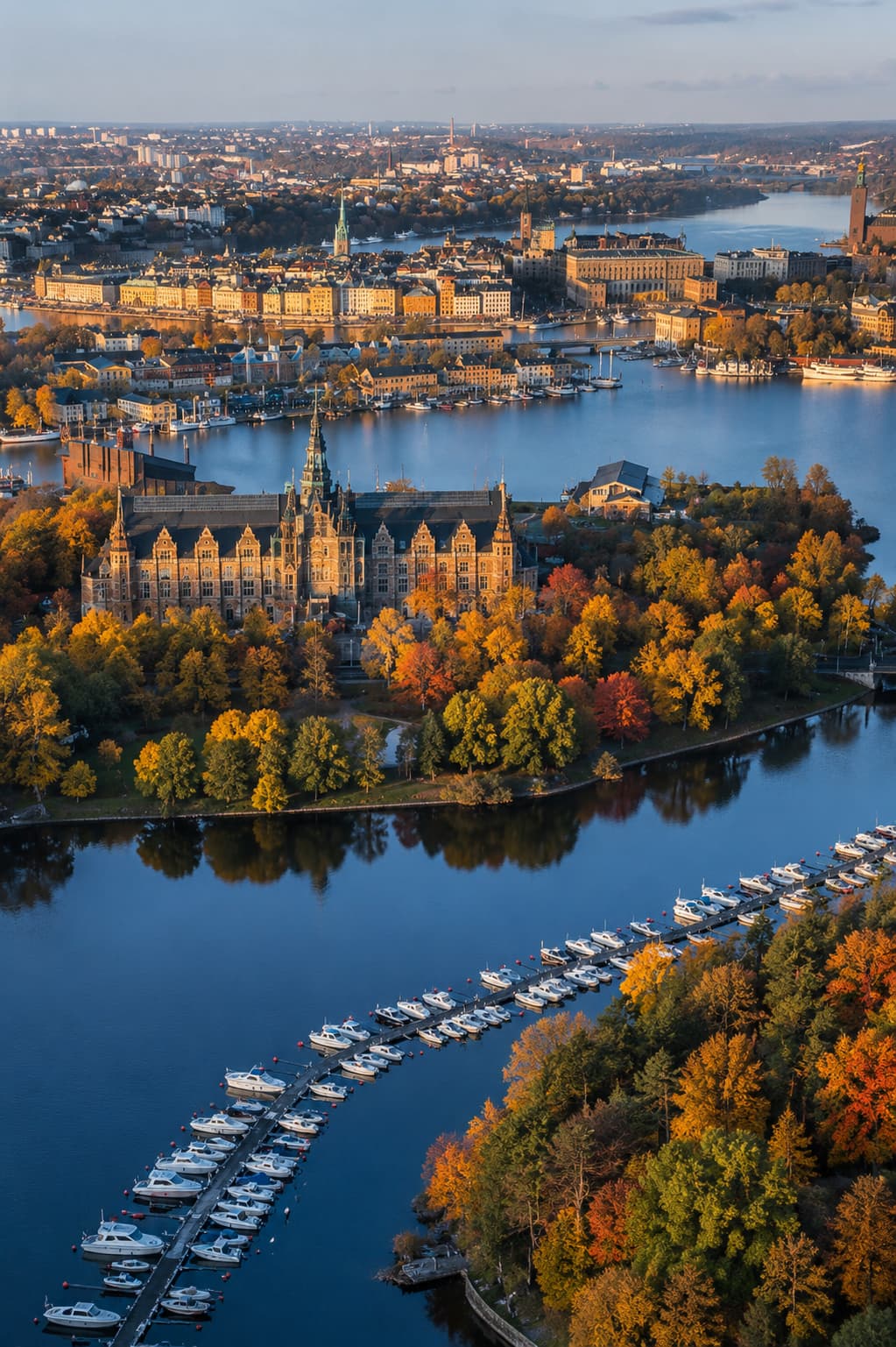 Djurgården in autumn — orange and red foliage surrounding the Nordic Museum