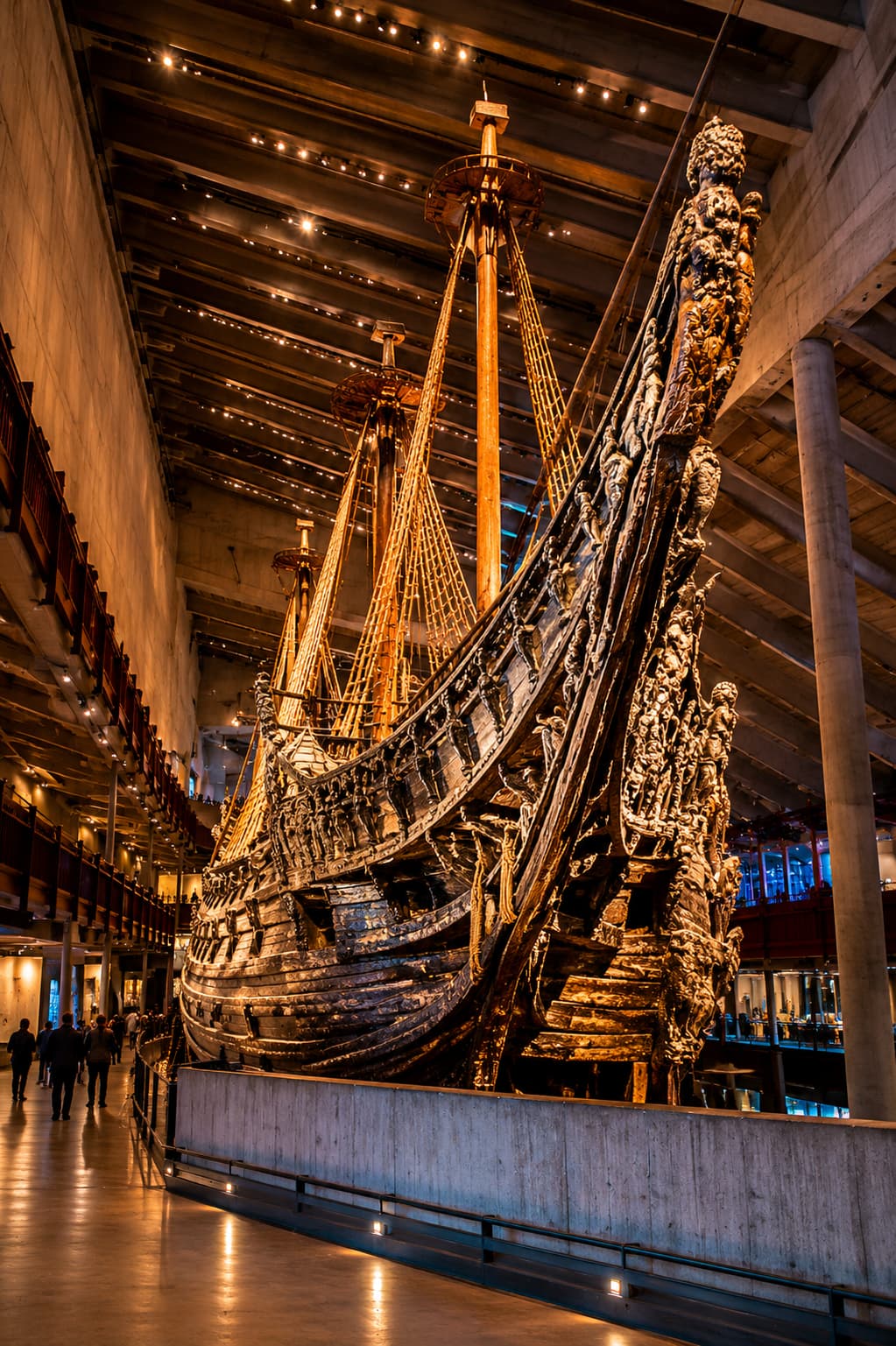 The Vasa warship in the Vasa Museum — 17th-century hull under museum lighting