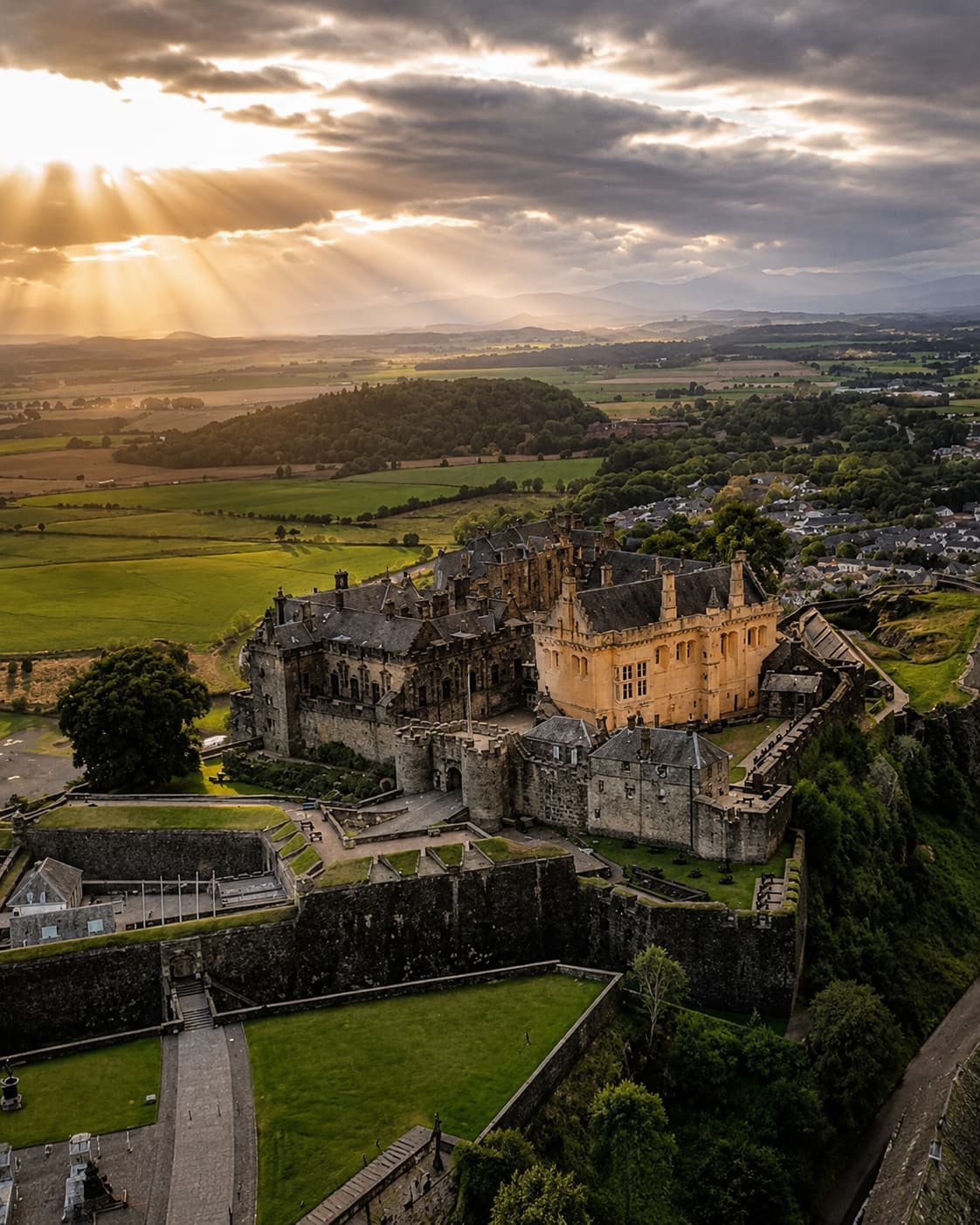 Stirling Castle aerial at sunset — Scotland castles with the best royal interiors