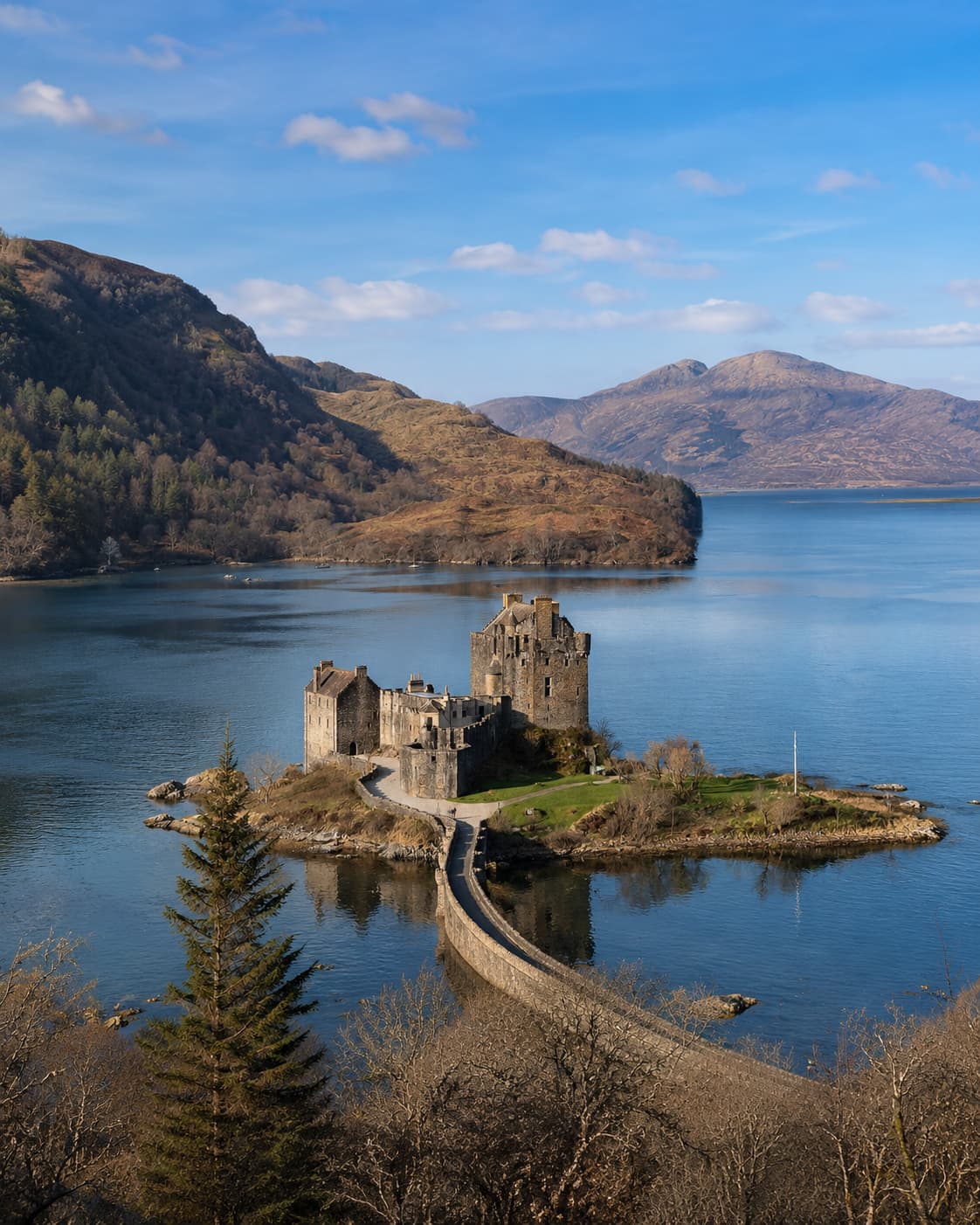 Eilean Donan Castle on its tidal island where three lochs meet — most photographed Scottish castle