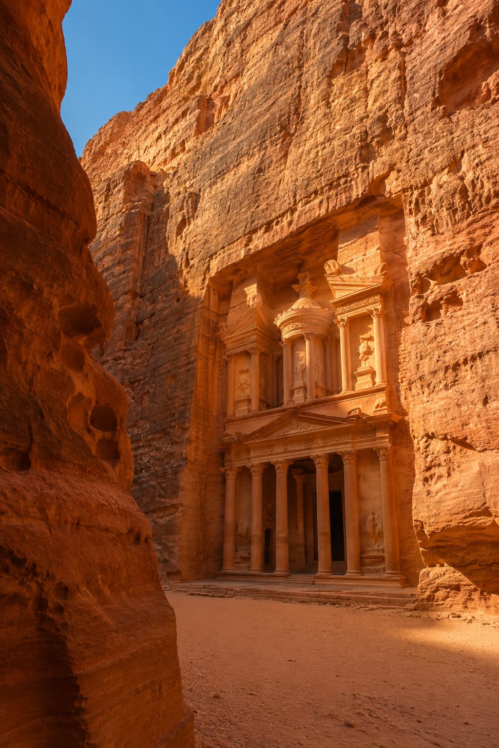 The Treasury at Petra glowing at the end of the Siq, the highlight of any Jordan 7 day itinerary