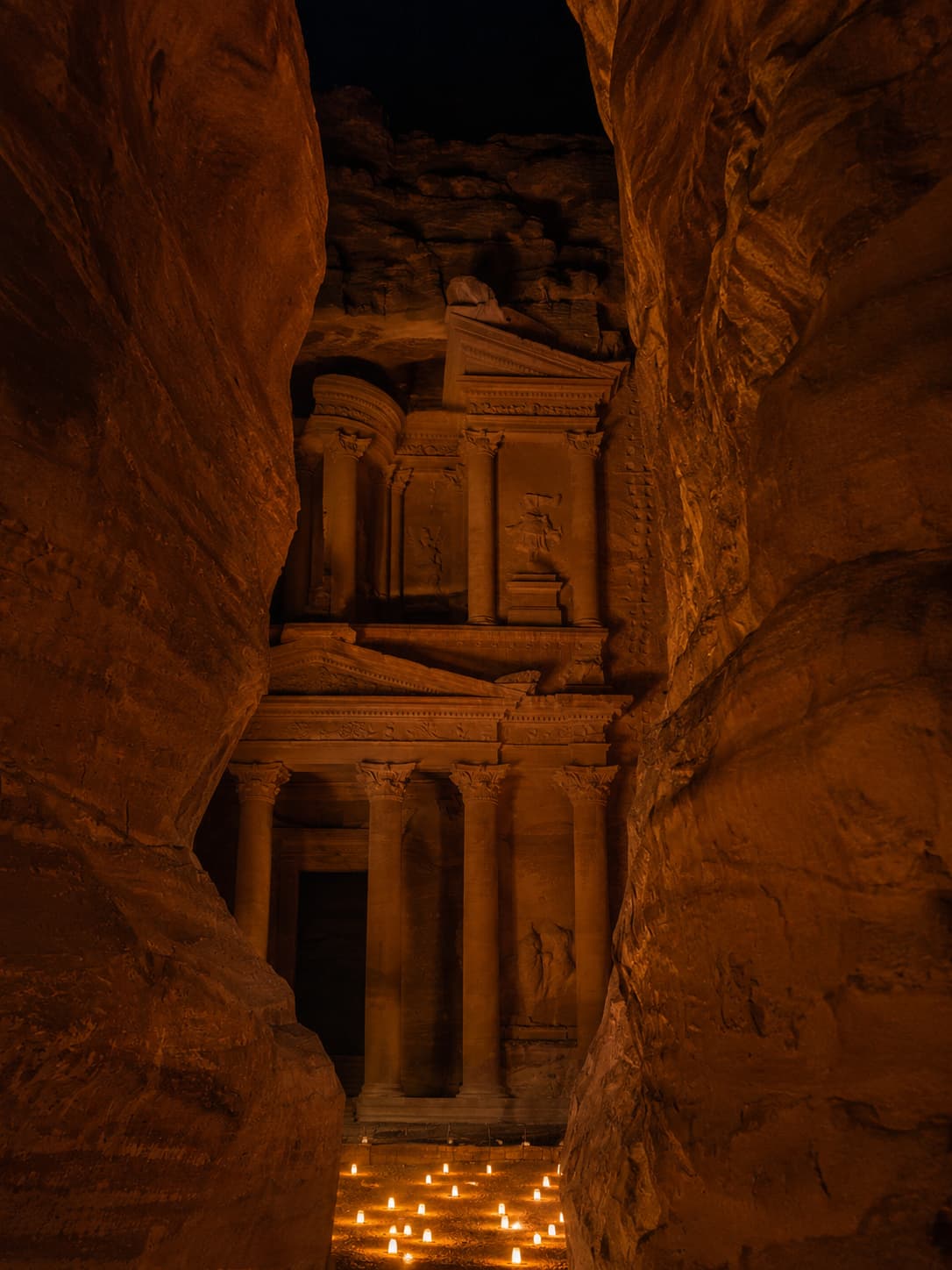 The Treasury at Petra lit by candles during the Petra by Night show
