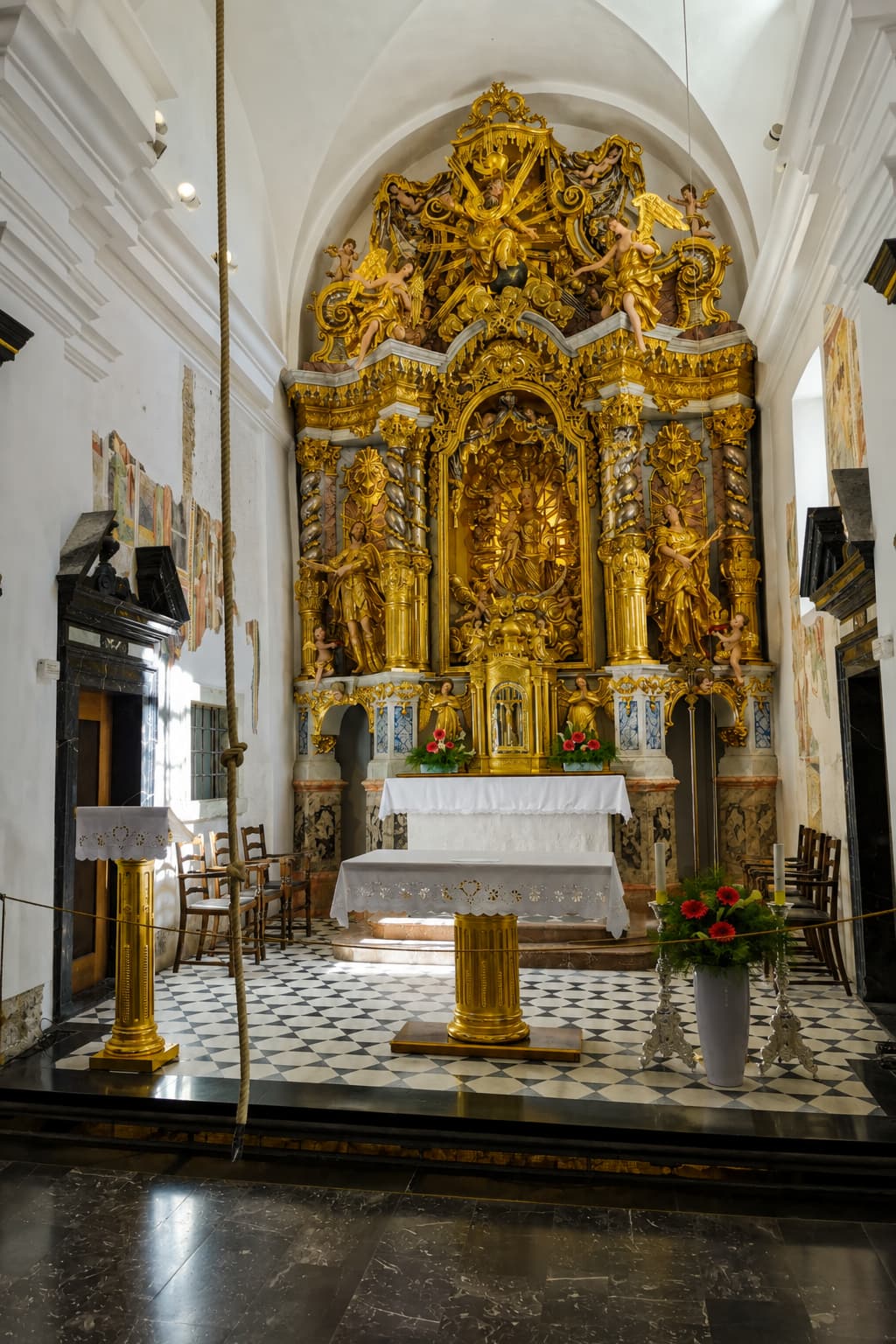 Gold baroque altar inside the Church of the Assumption on Bled Island, Slovenia — the church interior visited on Day 1 of a Lake Bled autumn itinerary after the pletna boat crossing