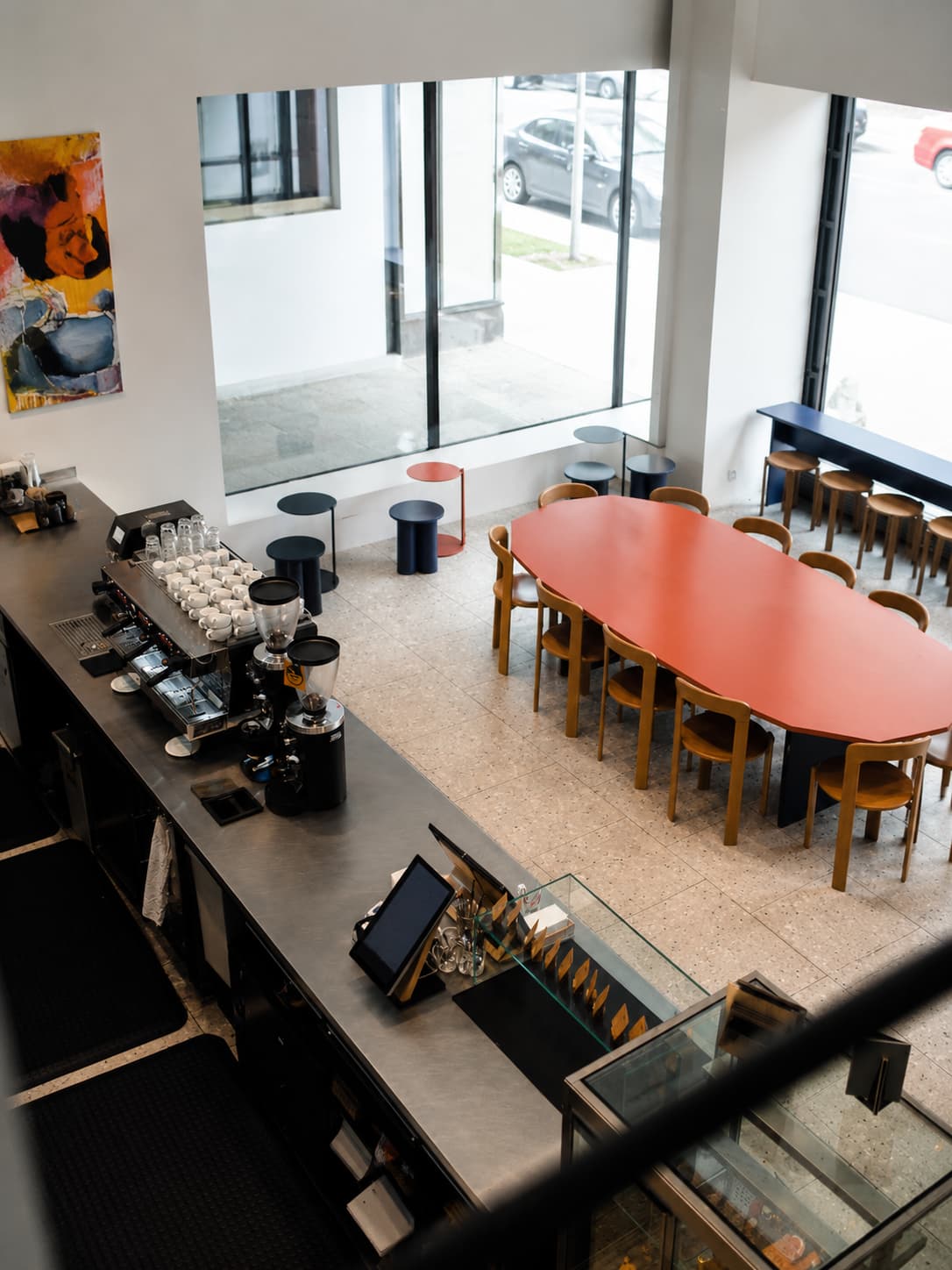 EMA Espresso Bar Prague — overhead view of specialty coffee bar interior, one of the best cafes in Prague for quality espresso