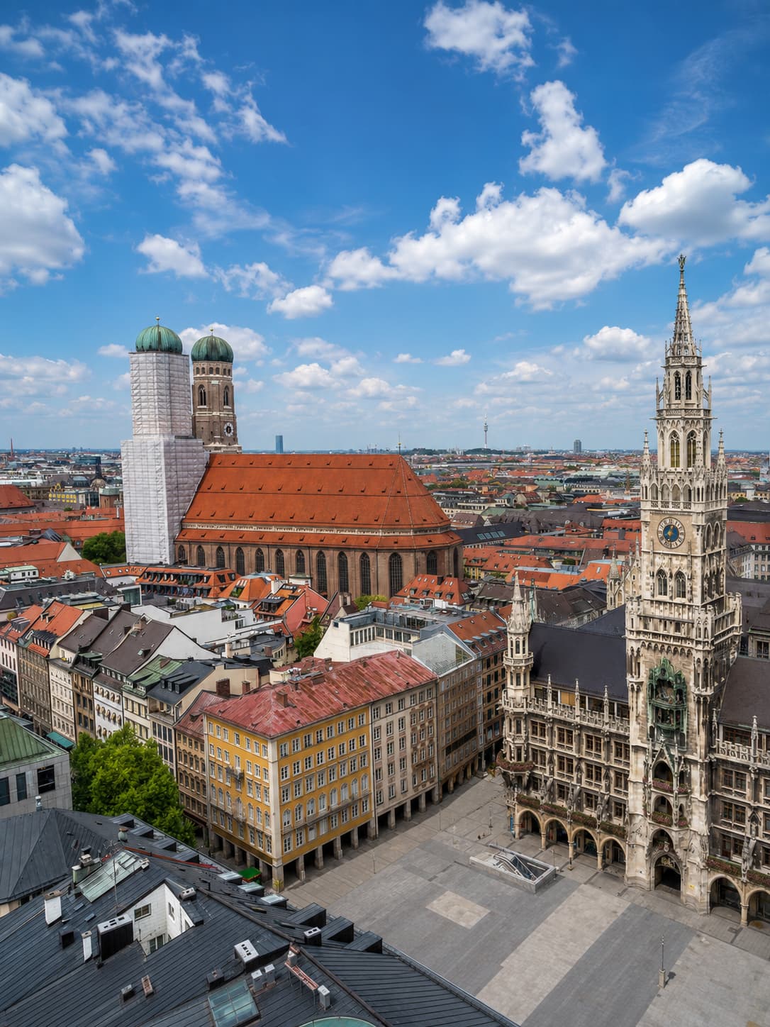 Munich Marienplatz and Frauenkirche from above in autumn, best European cities in October