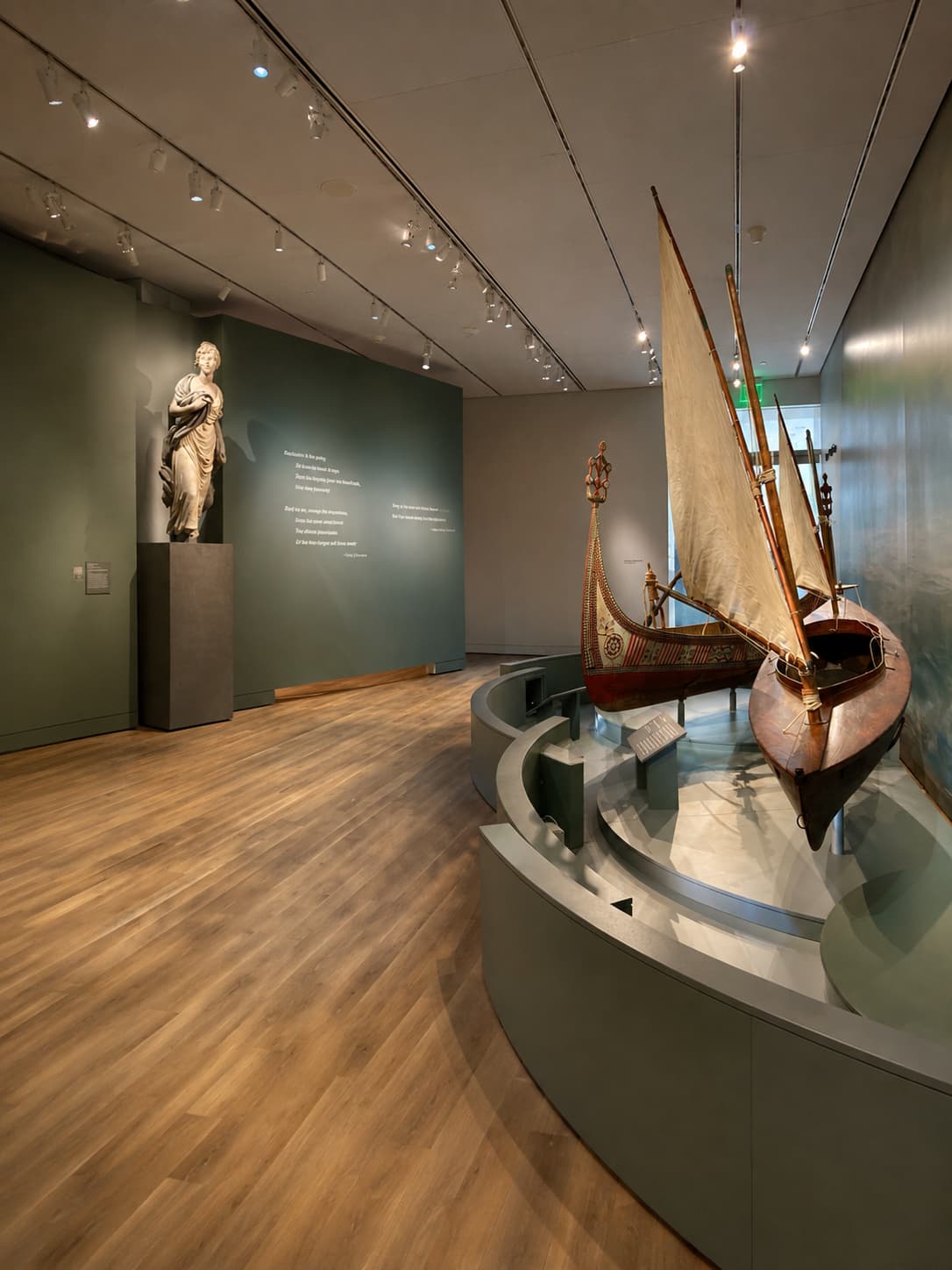 Peabody Essex Museum interior Salem — maritime gallery with historic ship model and classical sculpture